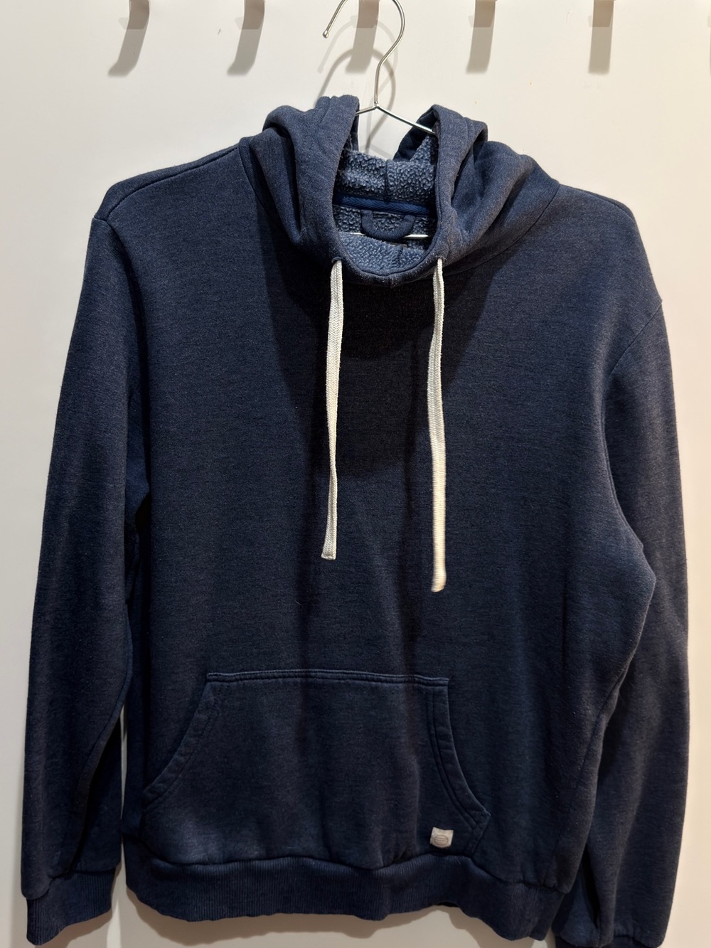 Marine Layer Men's Navy Blue Hooded Pullover with White Drawstrings